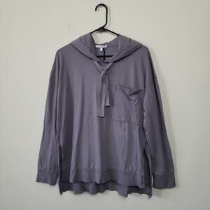 Skin Womens Gray Pima Cotton Long Sleeve Chest Pocket‎ Pullover Hoodie Size 1